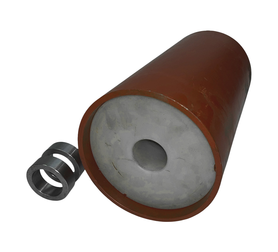 Stahl-Polyamidrolle, 40-159-300/310mm, grundiert, mit 2 Einschweißbuchsen - ein Übersichtsbild. Artikelnummer 401217